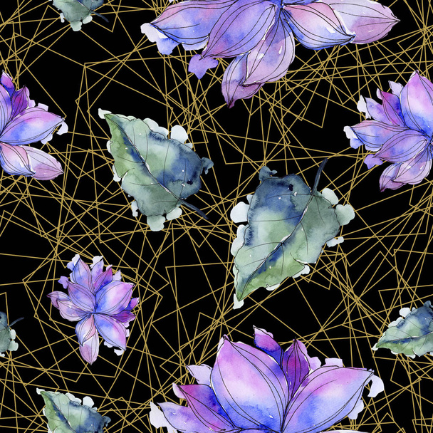 Vadvirág akvarell színes lótuszvirág. Virágos botanikai virág. Varratmentes háttérben minta. Szövet nyomtatási textúrát. A háttér, a textúra, a burkoló minta Aquarelle vadvirág. - Fotó, kép
