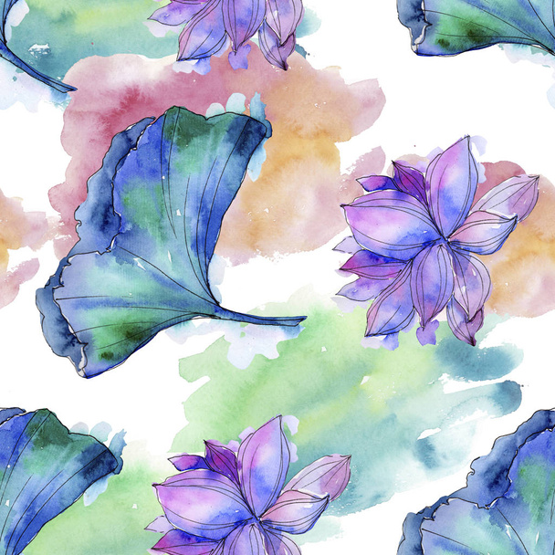 Wildflower watercolor colorful lotus flower. Floral botanical flower. Seamless background pattern. Fabric wallpaper print texture. Aquarelle wildflower for background, texture, wrapper pattern. - Valokuva, kuva