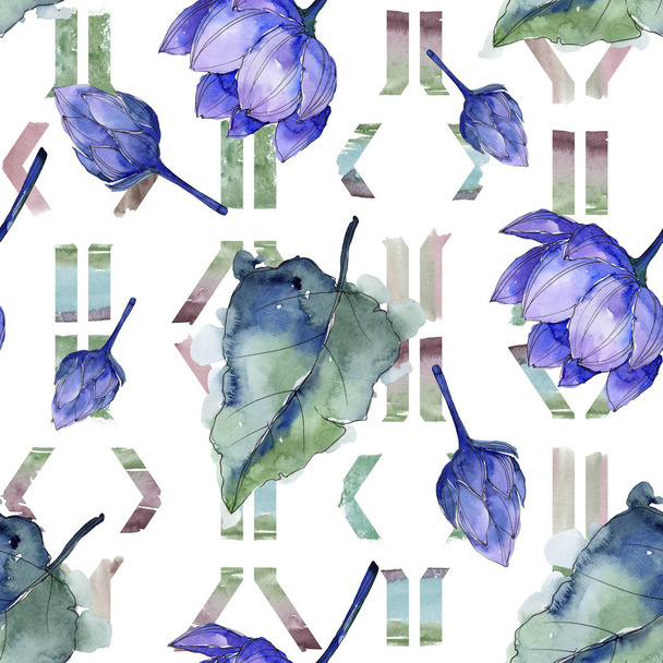 Wildflower watercolor colorful lotus flower. Floral botanical flower. Seamless background pattern. Fabric wallpaper print texture. Aquarelle wildflower for background, texture, wrapper pattern. - Fotografie, Obrázek
