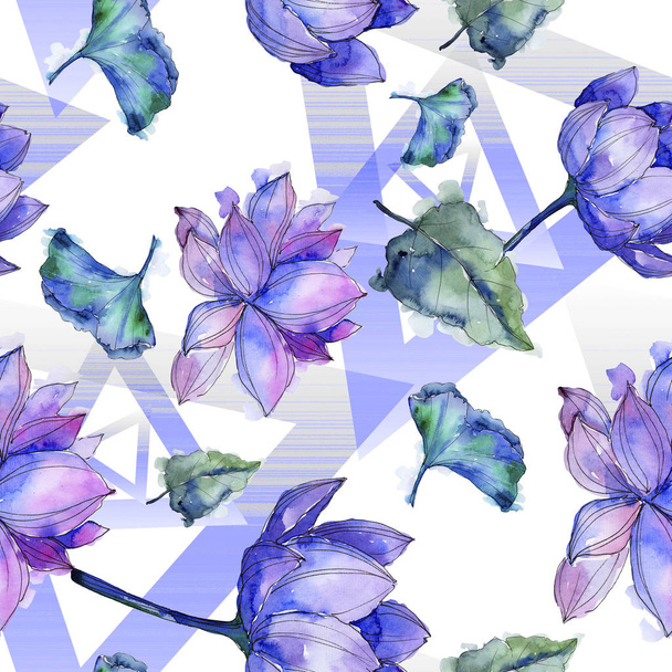 Wildflower watercolor colorful lotus flower. Floral botanical flower. Seamless background pattern. Fabric wallpaper print texture. Aquarelle wildflower for background, texture, wrapper pattern. - Фото, изображение