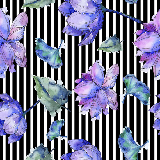 Vadvirág akvarell színes lótuszvirág. Virágos botanikai virág. Varratmentes háttérben minta. Szövet nyomtatási textúrát. A háttér, a textúra, a burkoló minta Aquarelle vadvirág. - Fotó, kép