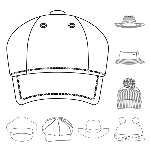 Vector illustration of headgear and cap icon. Set of headgear and accessory stock vector illustration. - Vektori, kuva