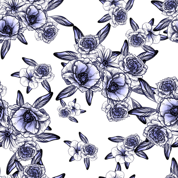 Seamless vintage style dark blue flower pattern. Floral elements. - Vektor, obrázek