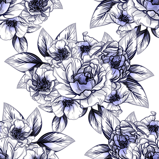 Seamless vintage style dark blue flower pattern. Floral elements. - Vecteur, image