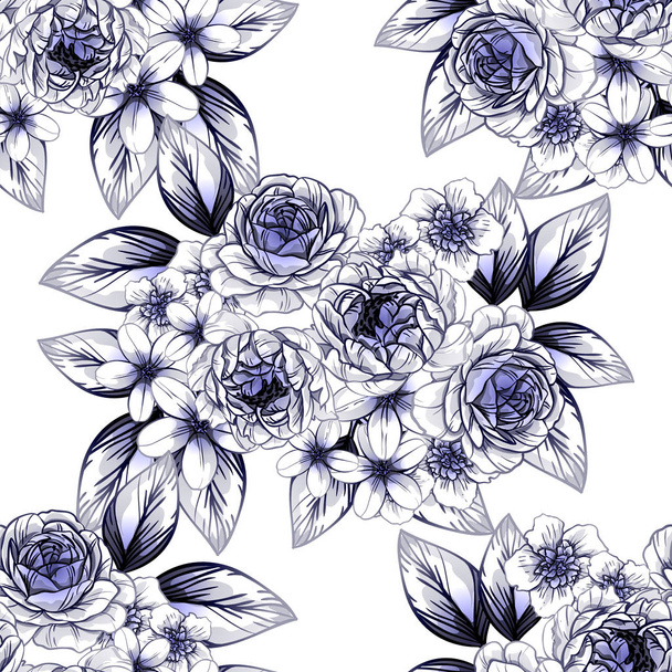 Seamless vintage style dark blue flower pattern. Floral elements. - Vettoriali, immagini