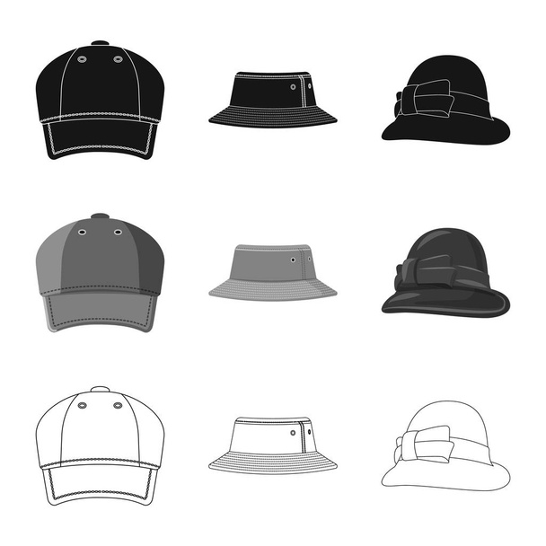 Isolated object of headgear and cap logo. Collection of headgear and accessory stock vector illustration. - Vektor, obrázek