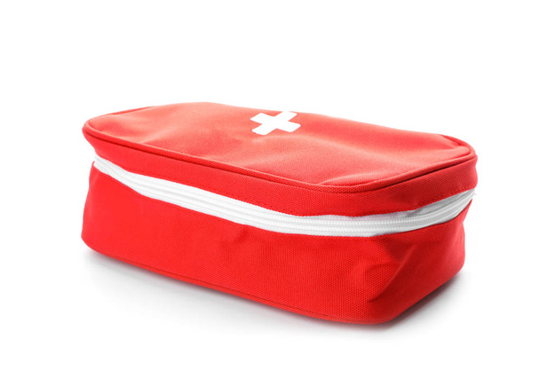 First aid bag on white background. Medical item - Foto, afbeelding