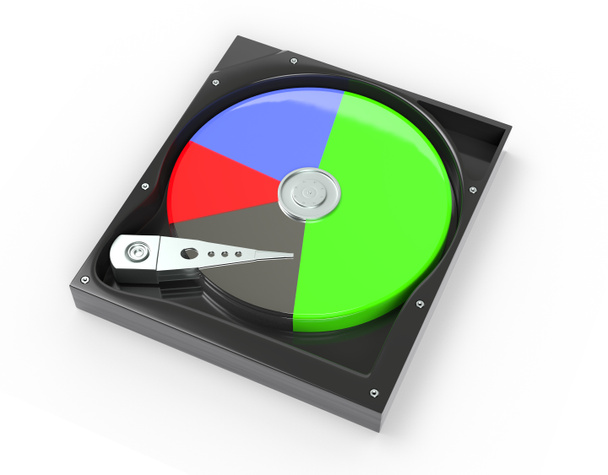 Unidad de disco duro en el interior con libre y diagrama de datos 3d ilustración
 - Foto, Imagen