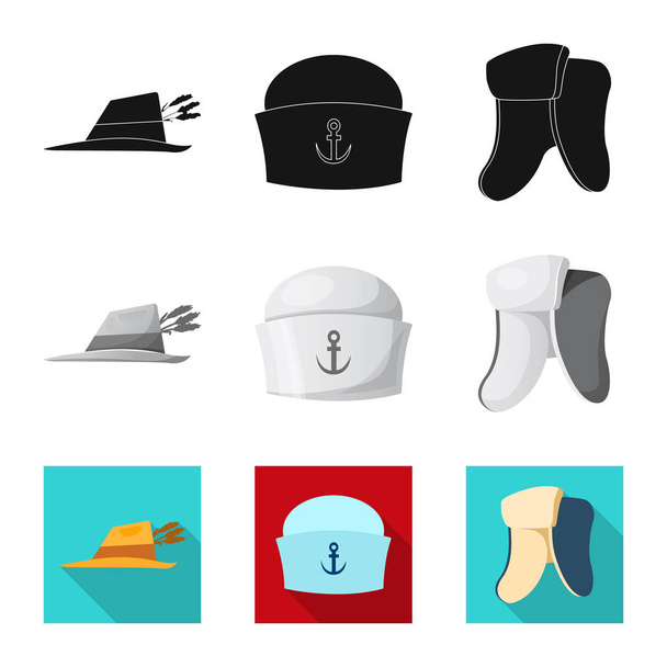 Vector design of headgear and cap symbol. Set of headgear and accessory stock vector illustration. - Vektör, Görsel