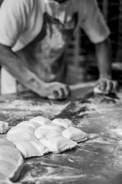 dough balls preparing the bread in black and white - Фото, зображення