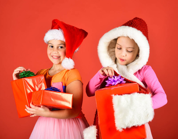 Girls celebrate Christmas. Children with happy faces - Zdjęcie, obraz