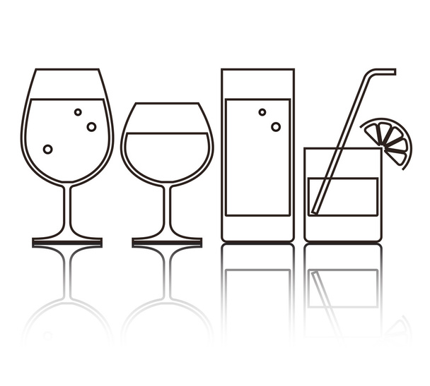 Ілюстрація вина, пиво, коктейлі та склянок води - Вектор, зображення