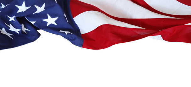 Yhdysvaltain lipun lähikuva valkoisella pohjalla - Valokuva, kuva