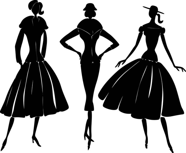 Silhouettes of elegant women in retro style - Vector, imagen