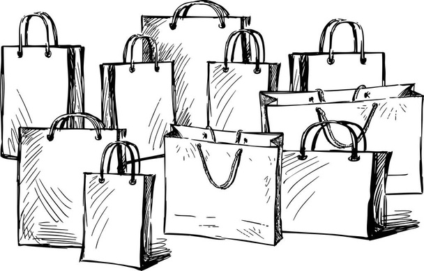 Vector drawing of a set of bags for purchases - Vector, Image