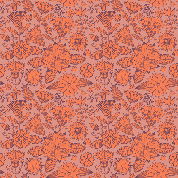 Seamless texture with flowers and butterflies. - Vector, Image