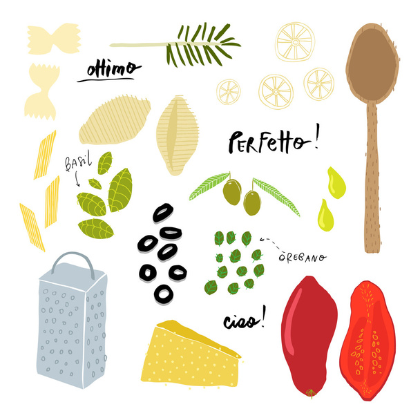 Italiaanse keuken ingrediënten - Vector, afbeelding
