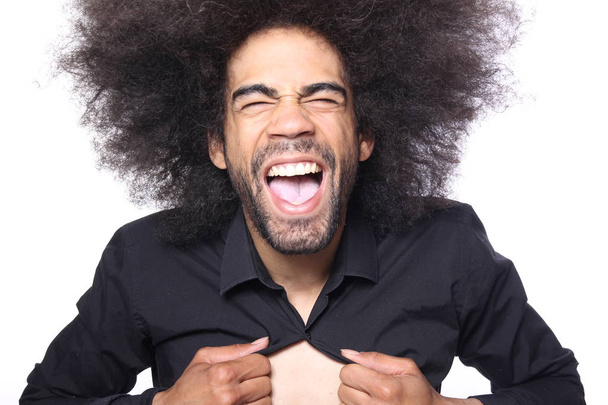 Screaming black man on white background - Φωτογραφία, εικόνα