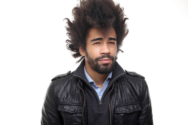 Thinking black man on white background - Foto, Imagen