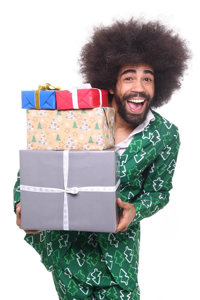 Happy black man with gift boxes - Foto, immagini