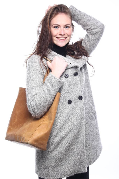Beautiful caucasian girl with bag - Foto, Imagem