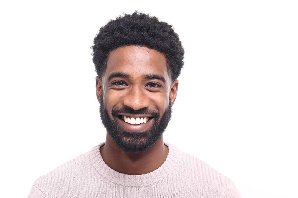Happy black man on white background - Φωτογραφία, εικόνα