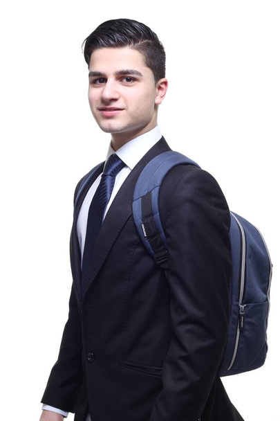 Caucasian young man with school bag - Фото, зображення