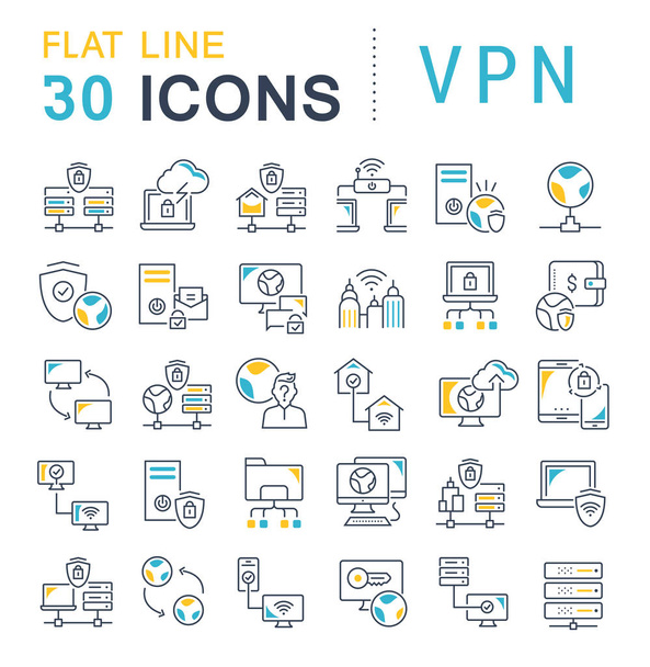 Joukko vektori linja kuvakkeet VPN modernin käsitteitä, web ja sovellukset
. - Vektori, kuva
