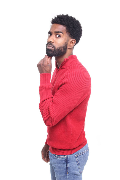 Thinking black man posing - Photo, Image