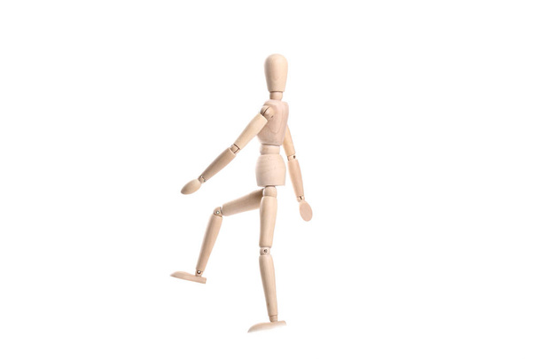Wooden human toy mannequin on white background - Foto, afbeelding