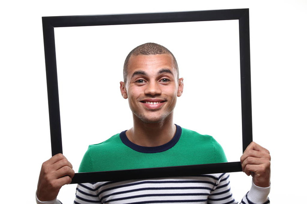 Smiling black man with big frame - Φωτογραφία, εικόνα