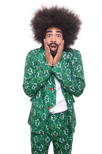 Happy black man in Christmas clothes - Valokuva, kuva