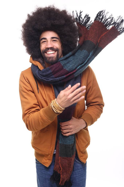Happy black man on white background - Φωτογραφία, εικόνα
