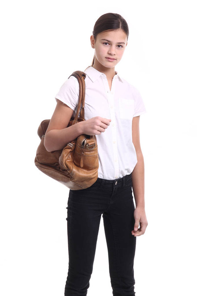 Beautiful caucasian teenage girl with bag - Foto, imagen