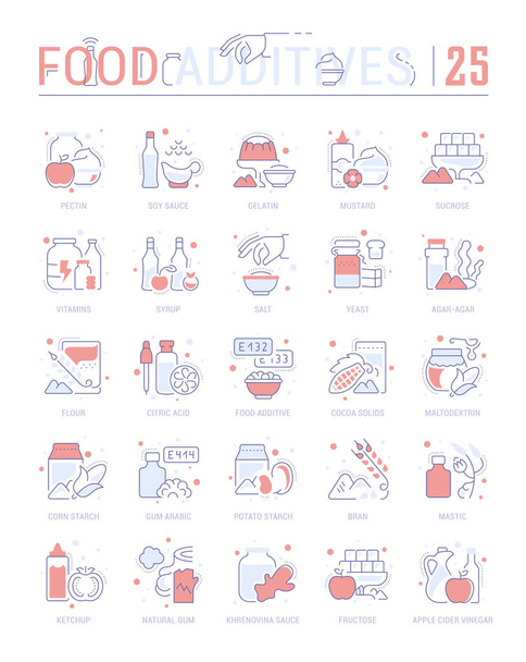 Collection of vector flat icons with thin line elements of food additives. Set of clean design, and outline signs. Simple linear infographics and pictograms pack for web graphics and apps. - Vector, Image