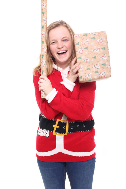Beautiful girl with holiday gifts - Valokuva, kuva