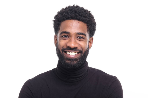 Happy black man on white background - Фото, изображение