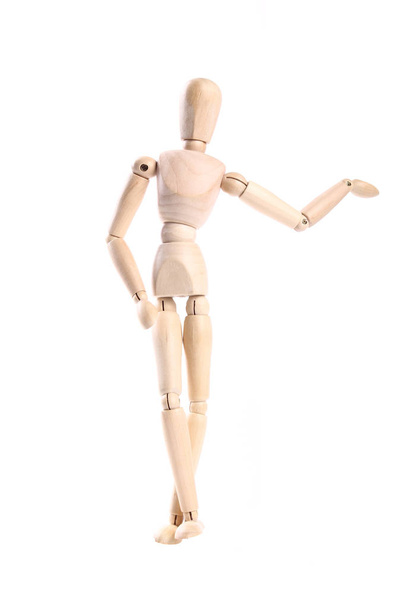 Wooden human toy mannequin on white background - Foto, Bild