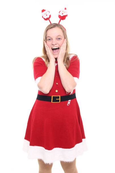 Krzyczy dziewczyna w ubrania Bożego Narodzenia - Zdjęcie, obraz