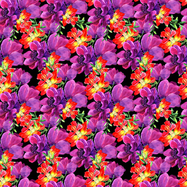 Fondo floral sin costuras. Flores de orquídea. Ilustración a color dibujada a mano de acuarela
. - Foto, Imagen