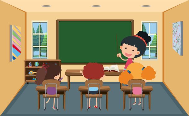 Teacher and students in classroom illustration - Vector, Image