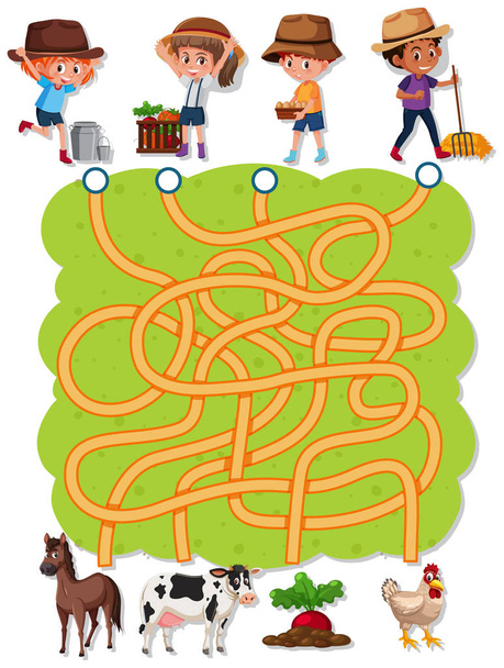 Farmer maze game template illustration - Vector, Image