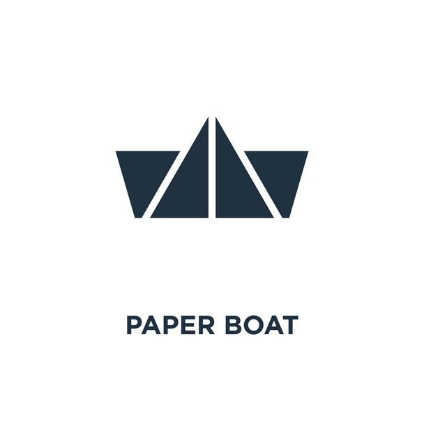 Paper Boat icon. Black filled vector illustration. Paper Boat symbol on white background. Can be used in web and mobile. - Vektor, Bild