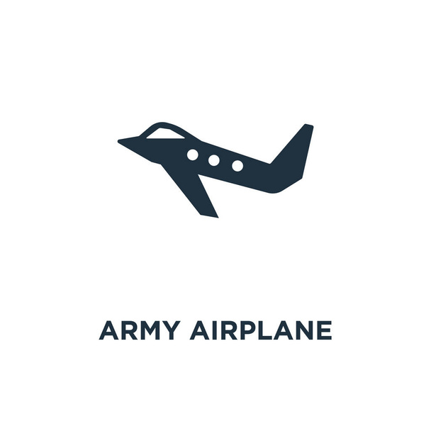 Army airplane icon. Black filled vector illustration. Army airplane symbol on white background. Can be used in web and mobile. - Vector, Image