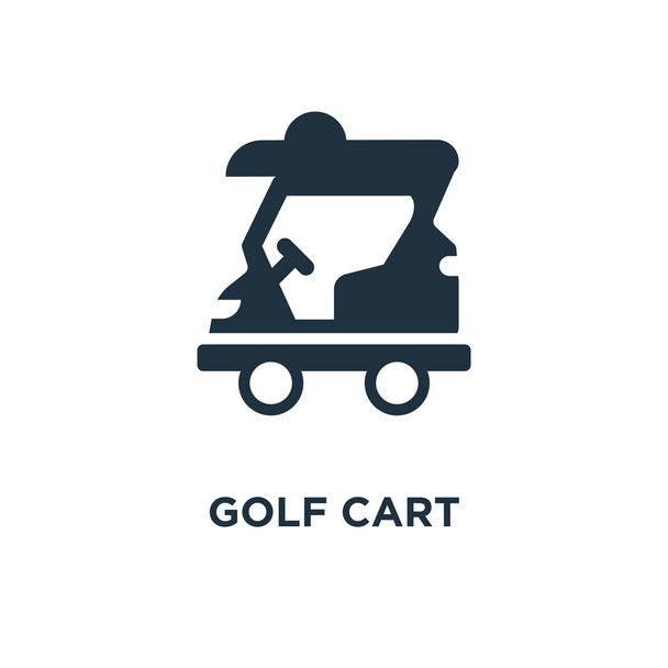 Golf kosár ikonra. Fekete töltött vektoros illusztráció. Golf kocsi szimbólum fehér háttérrel. Használható web és mobil. - Vektor, kép
