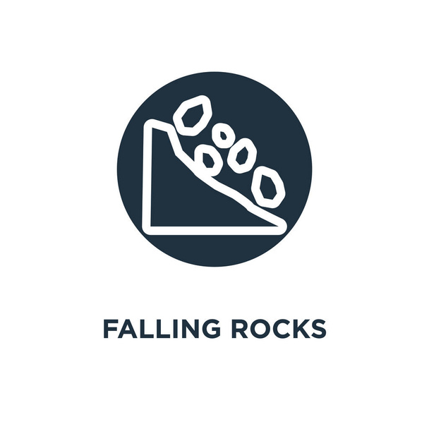 Falling rocks icon. Black filled vector illustration. Falling rocks symbol on white background. Can be used in web and mobile. - Vector, Image