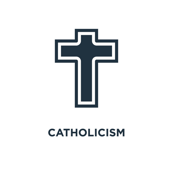 Katolicismus ikona. Černé plné vektorové ilustrace. Katolicismus symbol na bílém pozadí. Lze použít ve webové a mobilní. - Vektor, obrázek