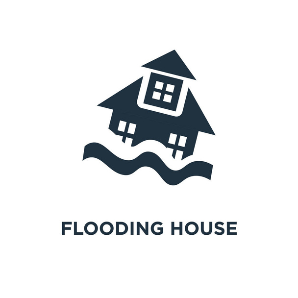Flooding House icon. Black filled vector illustration. Flooding House symbol on white background. Can be used in web and mobile. - Vector, Image