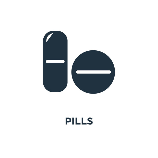 Pillen-Symbol. schwarz gefüllte Vektorabbildung. Pillen-Symbol auf weißem Hintergrund. im Web und mobil einsetzbar. - Vektor, Bild