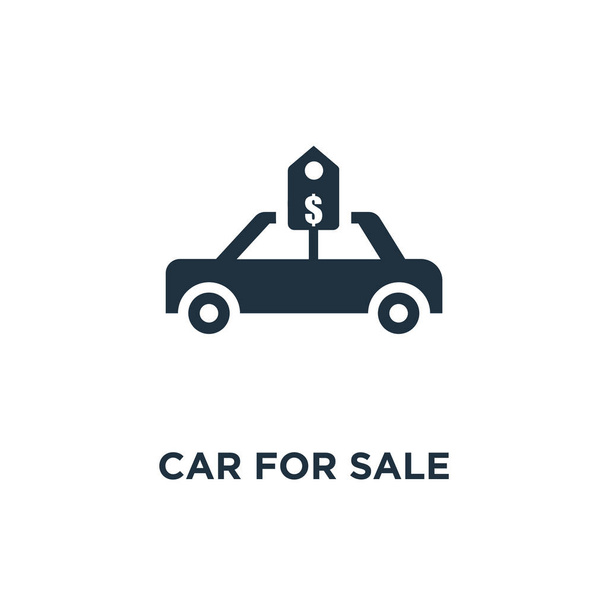 Car for sale icon. Black filled vector illustration. Car for sale symbol on white background. Can be used in web and mobile. - Vector, Image
